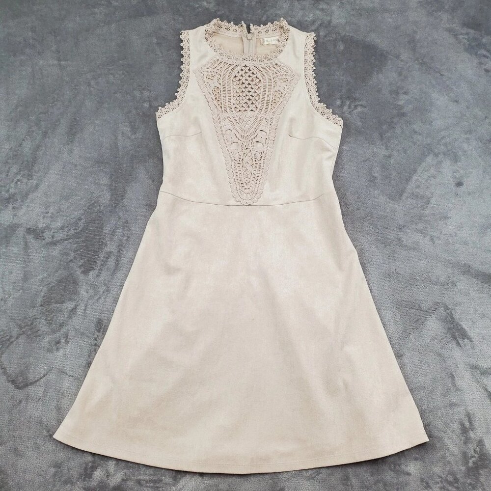 Altard State Dress Size S Sleeveless Suede Beige Cottage Crochet Peasant Boho